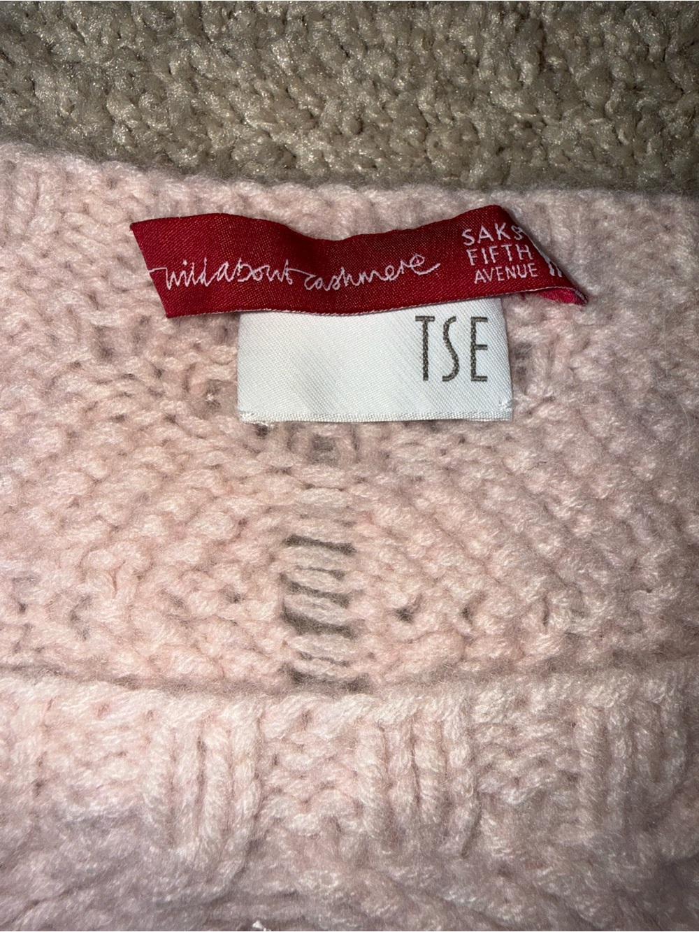 Saks TSE Wild About Cashmere Fifth Avenue Pink  Cable Knit Crewneck Sweater - Picture 3 of 3